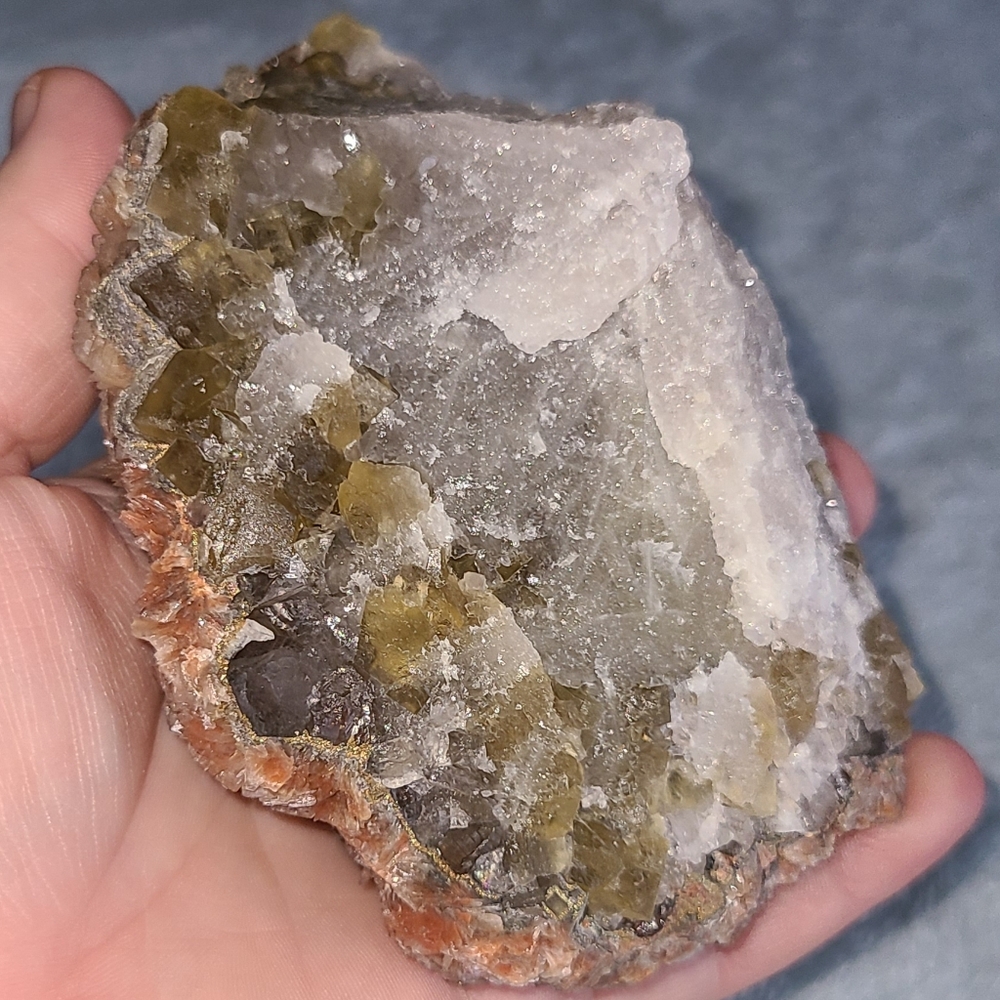 Rust Color Barite Roses On Yellow Fluorite - Picture 4 of 9